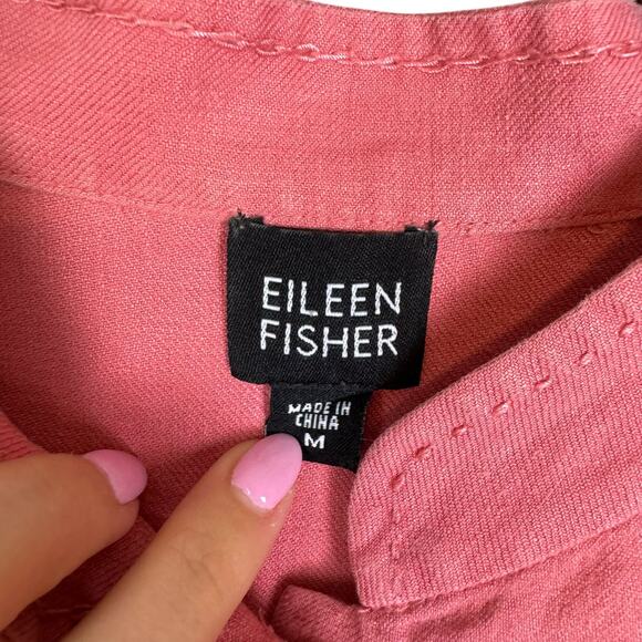 Eileen Fisher Salmon Pink 100% Linen Button Up Long Sleeve Shirt - Picture 12 of 14
